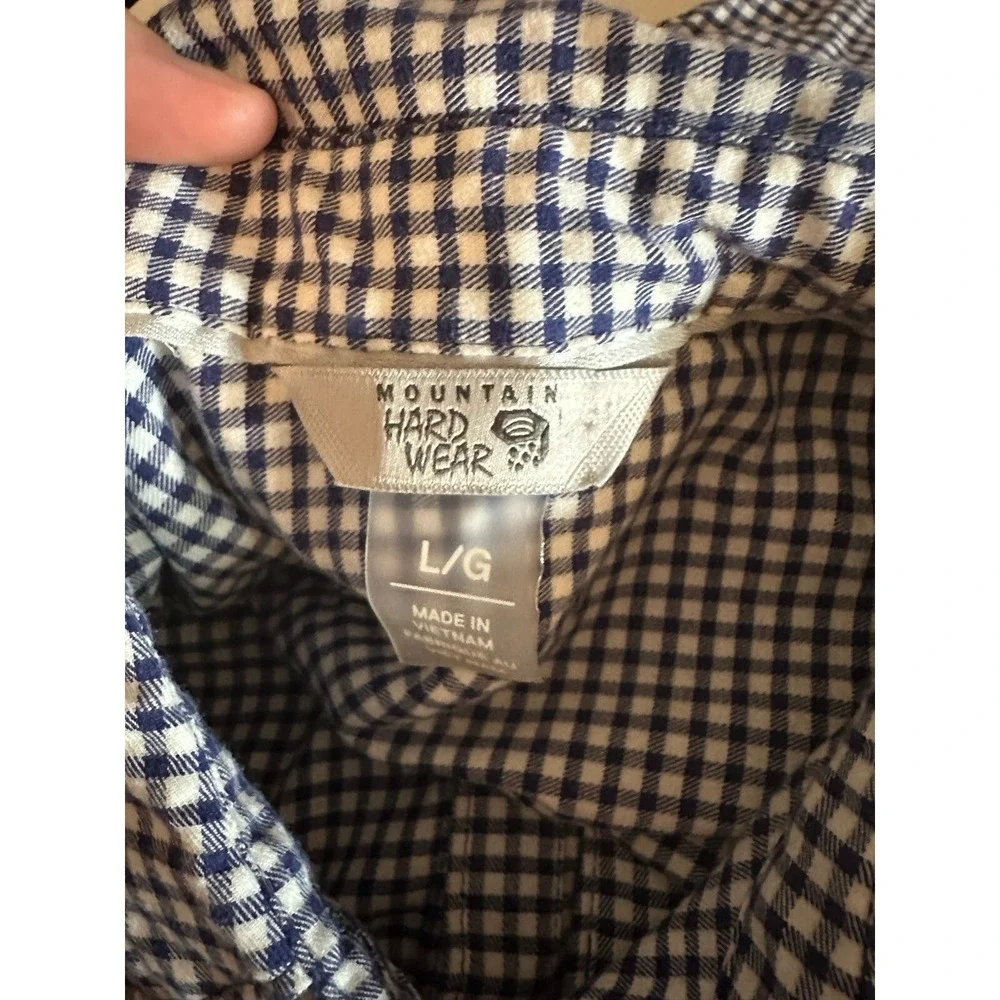 D1 Mountain Hardwear Shirt Top Blouse Women's Large Blue White Plaid Button Up - Picture 3 of 4